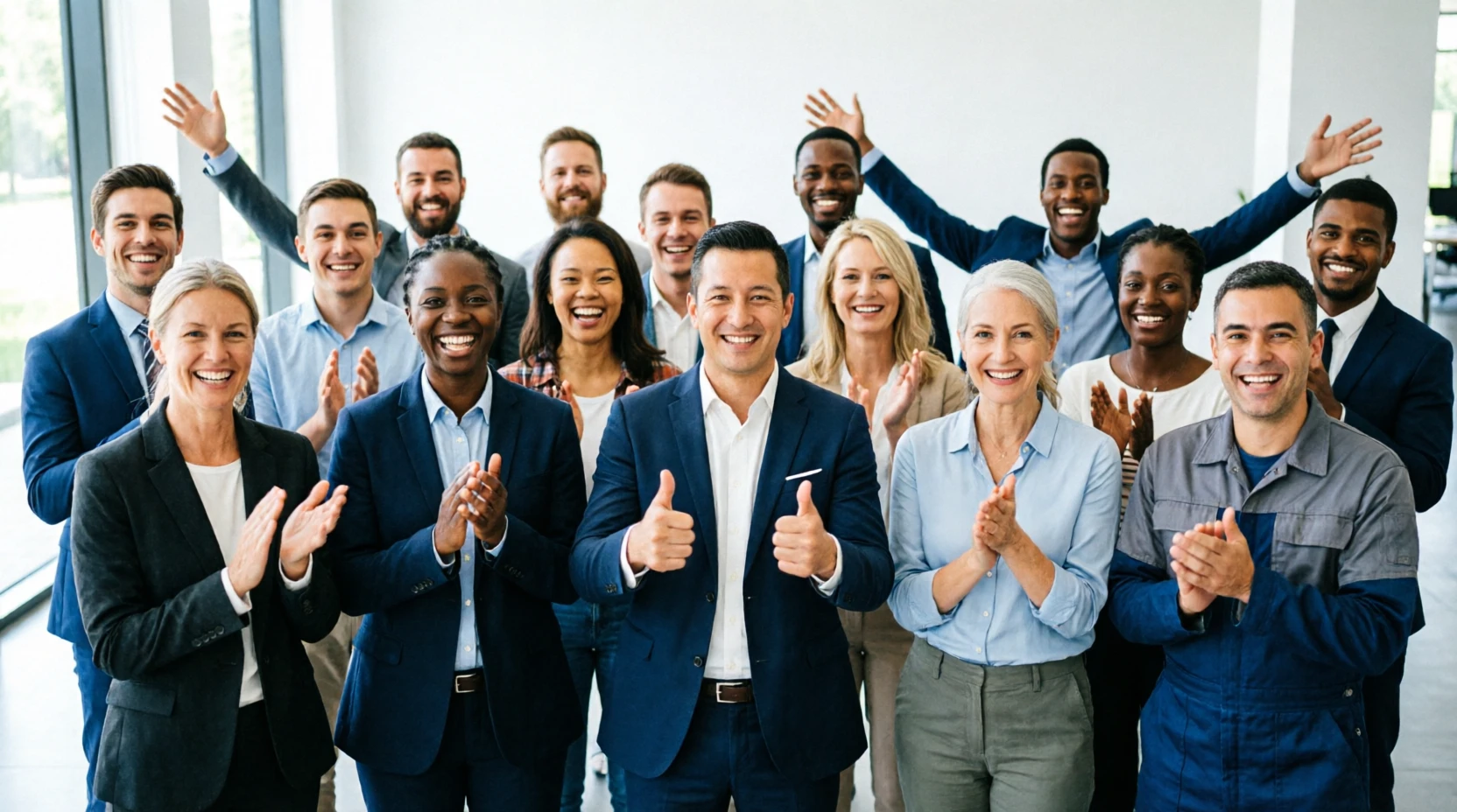 A group of smiling people of different ages applauding